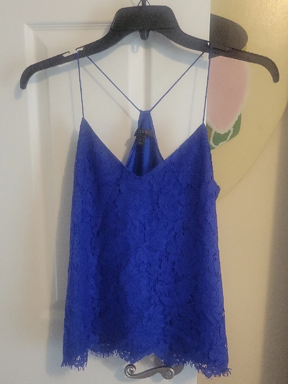 J. Crew Sz2 Cobalt Lace Overlay lined Camisole with Racerback cord strap